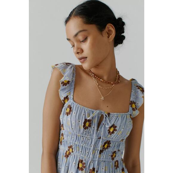Urban Outfitters NWT Blue Boho Floral Rockaway Smocked Romper - Picture 4 of 8